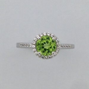 Halo Ring with Natural Peridot and White Sapphire